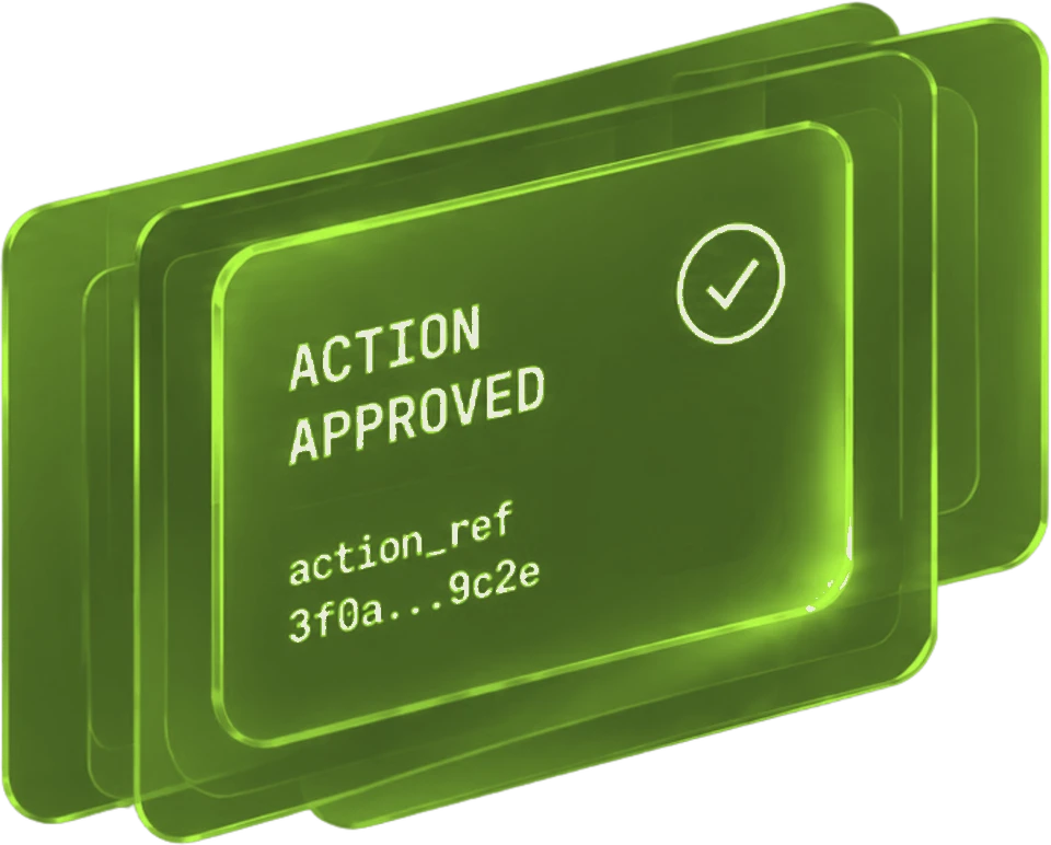 Signed action receipt reading action approved with an action reference