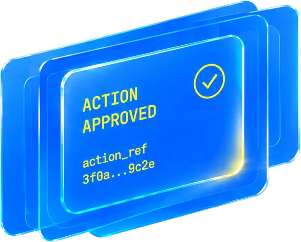 Signed action receipt reading action approved with an action reference